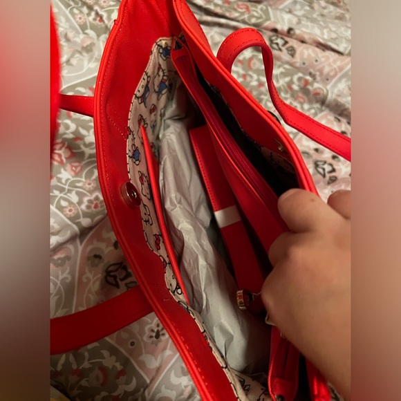 New with Tags- Loungefly x Hello Kitty Red Debossed Tote Bag - Picture 3 of 5